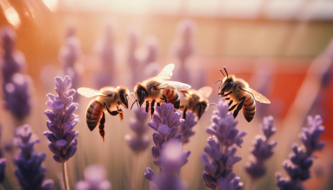 bees flying around a lavender flower